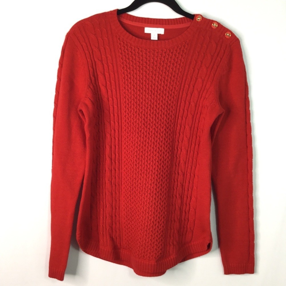 Charter Club Red Cable Knit Button Shoulder Sweater Women's‎ Size S